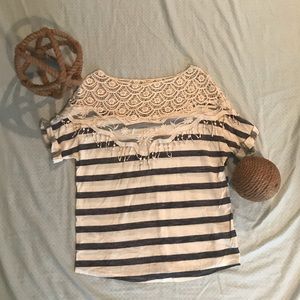 Navy and white lace shoulder top size small